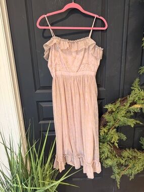 J. Crew Blush Midi Dress with Gold Accent Print